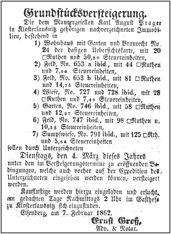 1862-02-07 Kl Versteigerung Prager